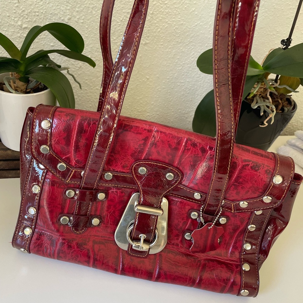 Chic Red Embossed Shoulder Bag